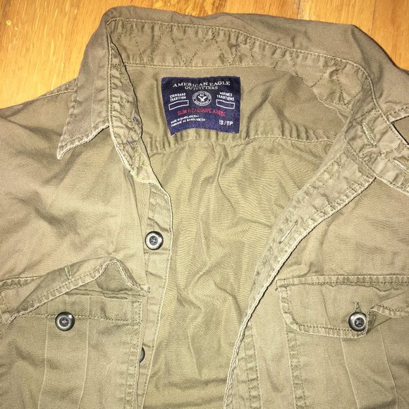 Army/Olive Green canvas flannel button up - Picture 3 of 5